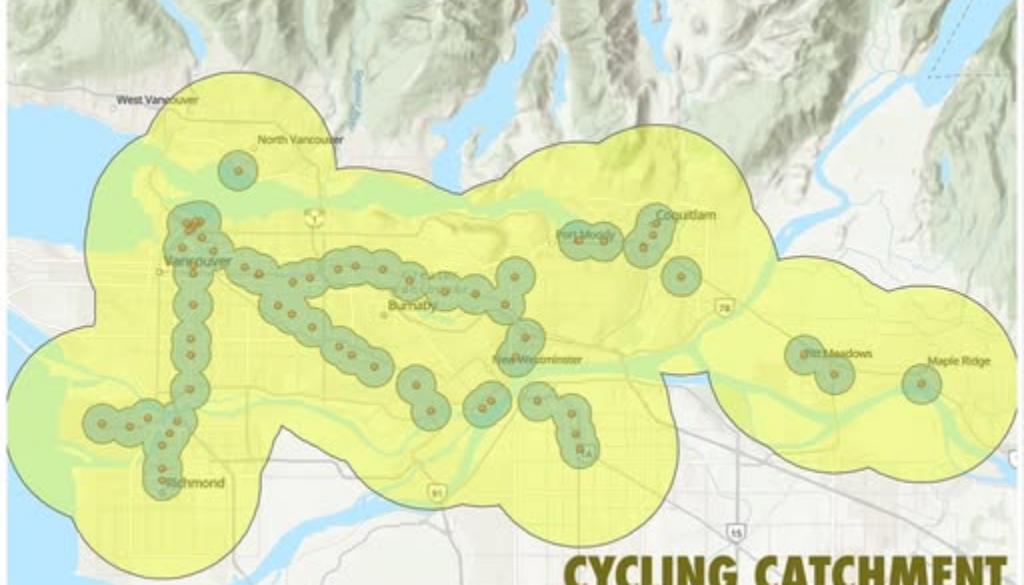 Rapid Transit catchment areas for cycling