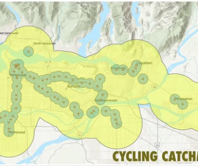 Rapid Transit catchment areas for cycling